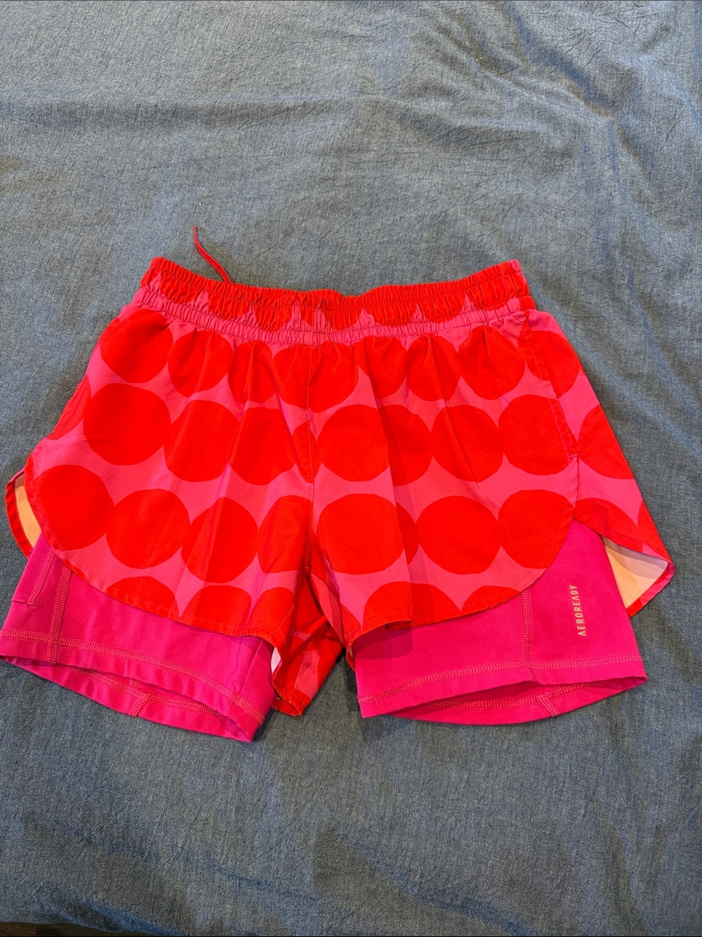 Adidas Marimekko Pink and Red Polka-Dot Layered Athletic Shorts